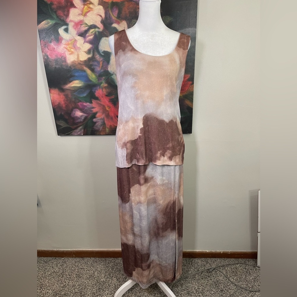 VTG Y2K En Francais by Huey Waltzer Tank Skirt Set Sunset Clouds Shimmer Mesh 10